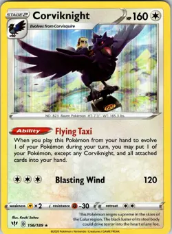 Corviknight 156/189 SWSH03: Darkness Ablaze Pokemon TCG NM Holo - Image 1