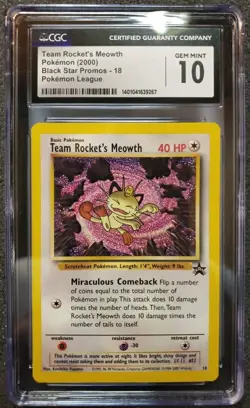 2000 Pokemon Team Rocket's Meowth Black Star Promo CGC 10 GEM MINT - Image 1