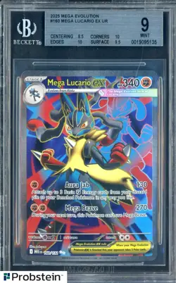 2025 Pokemon Mega Evolution #160 Mega Lucario Ex UR BGS 9 MINT - Image 1