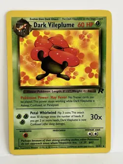 Vintage 2000 Pokemon TCG Team Rocket DARK VILEPLUME Rare 30/82 LP-MP Eng, Unltd - Image 1