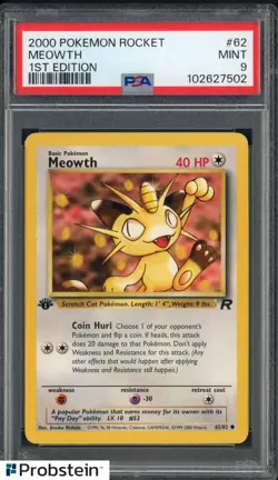 2000 Pokemon Rocket 1st Edition #62 Meowth PSA 9 MINT - Image 1