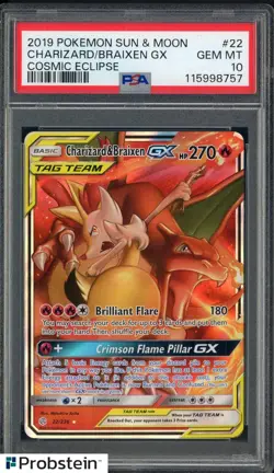 2019 Pokemon Sun & Moon Cosmic Eclipse #22 Charizard & Braixen Gx PSA 10 - Image 1