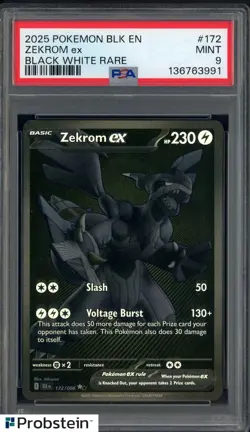 2025 Pokemon BLK EN Black White Rare #172 Zekrom ex PSA 9 MINT - Image 1