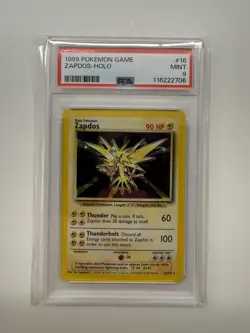 1999 POKEMON BASE SET UNLIMITED #16 ZAPDOS-HOLO PSA 9 - Image 1
