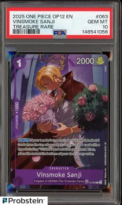 2025 One Piece OP12 EN Treasure Rare #063 Vinsmoke Sanji PSA 10 GEM MINT - Image 1
