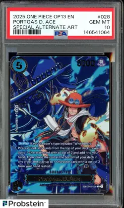 2025 One Piece OP13 EN Special Alternate Art #028 Portgas D. Ace PSA 10 GEM MINT - Image 1