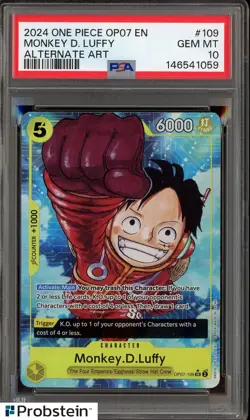 2024 One Piece EN OP07 Alternate Art #109 Monkey D Luffy PSA 10 GEM MINT - Image 1