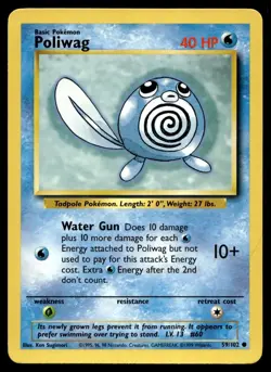 Poliwag 59/102 Pokemon Card Base Set Common 40 HP Lightly Played ZH - Image 1