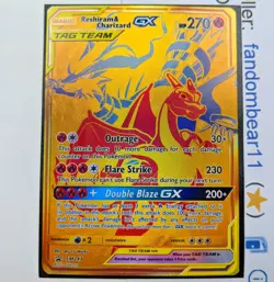Reshiram & Charizard GX GOLD CARD BLACK STAR PROMO SM247 ULTRA RARE 2021 Pokemon - Image 1