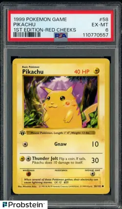 1999 Pokemon Game 1st Edition #58 Pikachu Red Cheeks PSA 6 EX-MT - Image 1