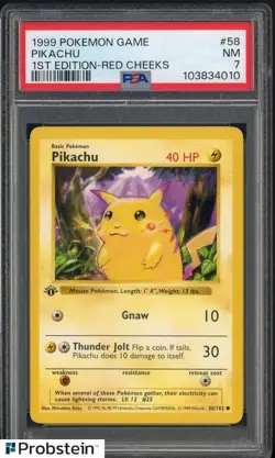 1999 Pokemon Game 1st Edition #58 Pikachu Red Cheeks PSA 7 NM - Image 1