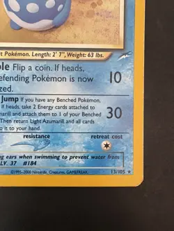 Pokemon Neo Destiny Holo Rare Vintage TCG Foil Light Azumarill 13/105 WotC - Image 5
