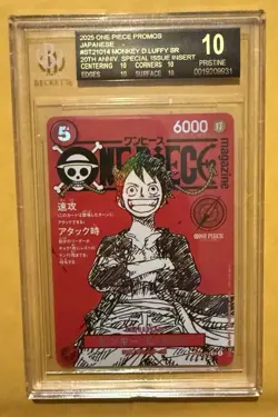 2025 One Piece Promo JPN #ST21014 Monkey D Luffy SR 20th BGS Pris 10 Black Label - Image 2