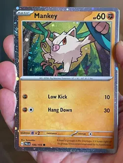 POKEMON MANKEY 106/196 COMMON COSMOS HOLOFOIL PALDEA EVOLVED NM CARD - Image 1