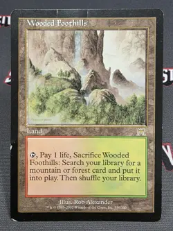 MTG Wooded Foothills- DAMAGED -Onslaught Magic the Gathering Card #330 - Image 1