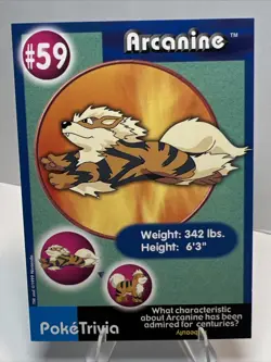 LP Arcanine #59 Burger King Poke Trivia Card 1999 AUTHENTIC Pokemon Card - Image 1