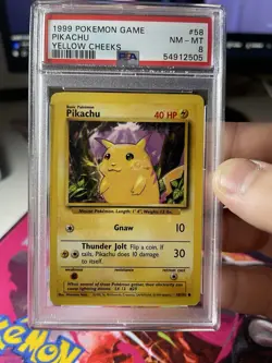 1999 Pokemon Base Yellow Cheeks PIKACHU Card #58/102 PSA 8 - Image 1