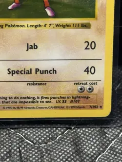 Pokemon Cards: Base Set 1st Edition Rare Holo: Hitmonchan 7/102 - Image 5