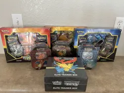 Pokemon Hidden Fates Sealed Set of Collection Boxes Tins and Elite Trainer Box - Image 1