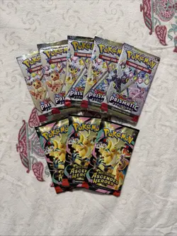 Pokemon Acended Hero & Prismatic Evolution NEW Sealed Booster Packs. Lot of 8!! - Image 1