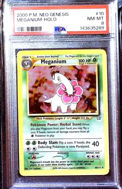 2000 Pokemon TCG Meganium Neo Genesis 10/111 Holo Unlimited Rare PSA 8 - Image 1