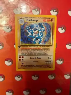 Pokemon Machamp 1st Edition Base Set Holo 8/102 WOTC MP+ No Creases - Image 1