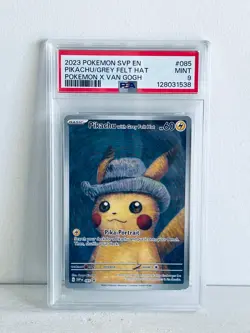 2023 Pokemon SVP En Pokemon X Van Gogh #085 Pikachu Grey Felt Hat PSA 9 MINT - Image 1