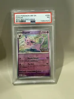 2023 POKEMON OBF EN-OBSIDIAN FLAMES BEST BUY EXCLUSIVE #086 ESPEON PSA 7 - Image 1