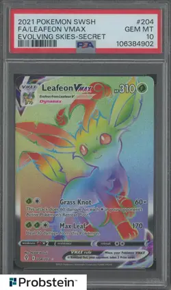 2021 Pokemon SWSH Evolving Skies Secret #204 Leafeon Vmax Fa PSA 10 GEM MINT - Image 1