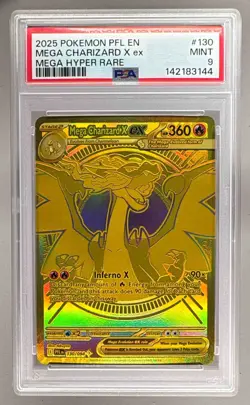 3144 Mega Charizard X ex 2025 Pokemon Phantasmal Flames #130 PSA 9 - Image 1