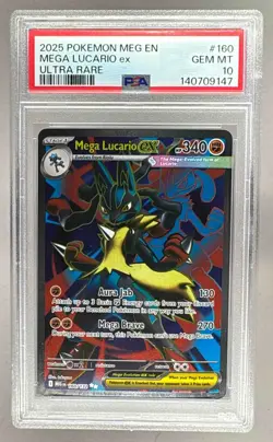 140709147 Mega Lucario ex 2025 Pokemon Evolution #160 Ultra Rare PSA 10 - Image 1
