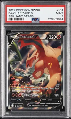 2022 POKEMON SWORD & SHIELD BRILLIANT STARS #154 FULL ART/CHARIZARD V PSA 9 - Image 1