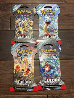 Pokemon TCG Stellar Crown Sleeved Booster Pack Art Set 4 Packs Factory Sealed - Image 1