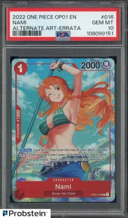 2022 One Piece OP01 EN #016 Nami Alternate Art Errata PSA 10 GEM MINT - Image 1