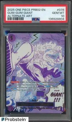 2025 One Piece PRB02 EN #078 Gum Gum Giant Alternate Art PSA 10 GEM MINT - Image 1