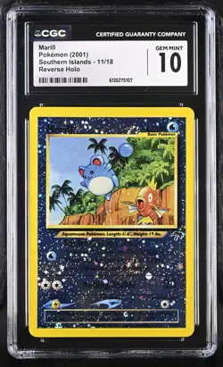 CGC 10 GEM MINT Marill Southern Islands 11/18 Reverse Holo SWIRL Pokemon Card - Image 1
