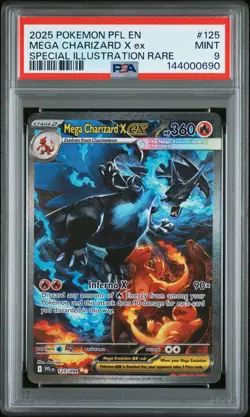 2025 POKEMON PFL EN-PHANTASMAL FLAMES #125 MEGA CHARIZARD X EX PSA 9 - Image 1