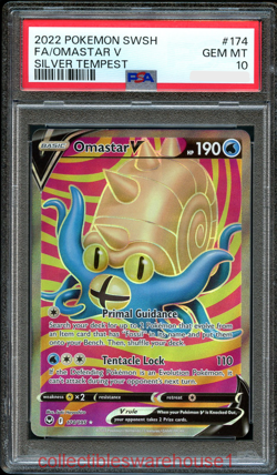 Pokemon Silver Tempest Omastar V 174 PSA 10 - Image 1