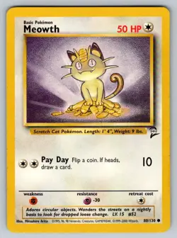 2000 Pokemon Base Set 2 Vintage WOTC Meowth 80/130 NM - Image 1