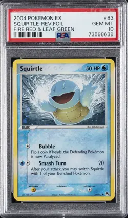 2004 POKEMON EX FIRE RED & LEAF GREEN #83 SQUIRTLE-REVERSE FOIL PSA 10 - Image 1