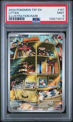 2024 POKEMON TEF EN-TEMPORAL FORCES ILLUSTRATION RARE #167 LITTEN PSA 9 - Image 1