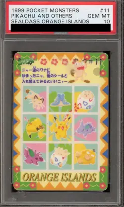 PSA 10 Pikachu and Others #11 Sealdass Orange Islands 1999 Vintage Pokemon Card - Image 1