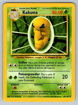2000 Pokemon Base Set 2 Vintage WOTC Kakuna 47/130 NM - Image 1