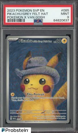 2023 Pokemon SVP EN x Van Gogh #085 Pikachu with Grey Felt Hat PSA 9 MINT - Image 1