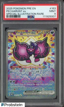 2025 Pokemon PRE EN #163 Pecharunt ex Special Illustration Rare PSA 9 MINT - Image 1