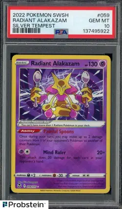 2022 Pokemon SWSH Silver Tempest #059 Radiant Alakazam PSA 10 GEM MINT - Image 1