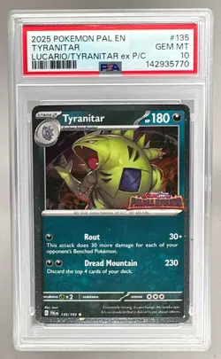 142935770 Tyranitar Holo 2025 Pokemon SV Prismatic Evolutions Promo #135 PSA 10 - Image 1