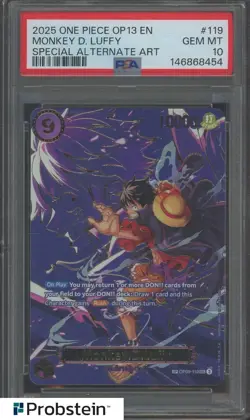 2025 One Piece OP13 EN #119 Monkey D. Luffy Special Alternate Art PSA 10 - Image 1