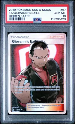 Giovanni's Exile 67/68 Pokemon Hidden Fates Sun & Moon Full Art Rare Card PSA 10 - Image 1