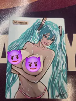 MTG Mountain Miku Waifu Alter Hand Painted by BAZAYO 18+ Art - Image 1